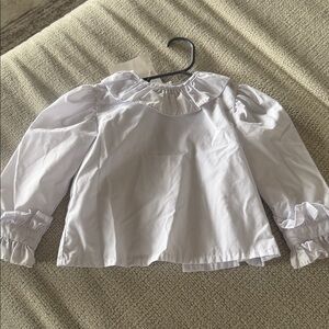 Girls White Ruffle Collar Long-Sleeve Top